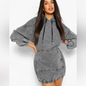 Boohoo gray denim sweatshirt dress